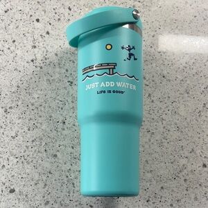 Life Is Good Aqua Travel Mug with Fun Design